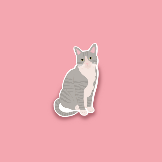 Autocollant-Chat gris ligné